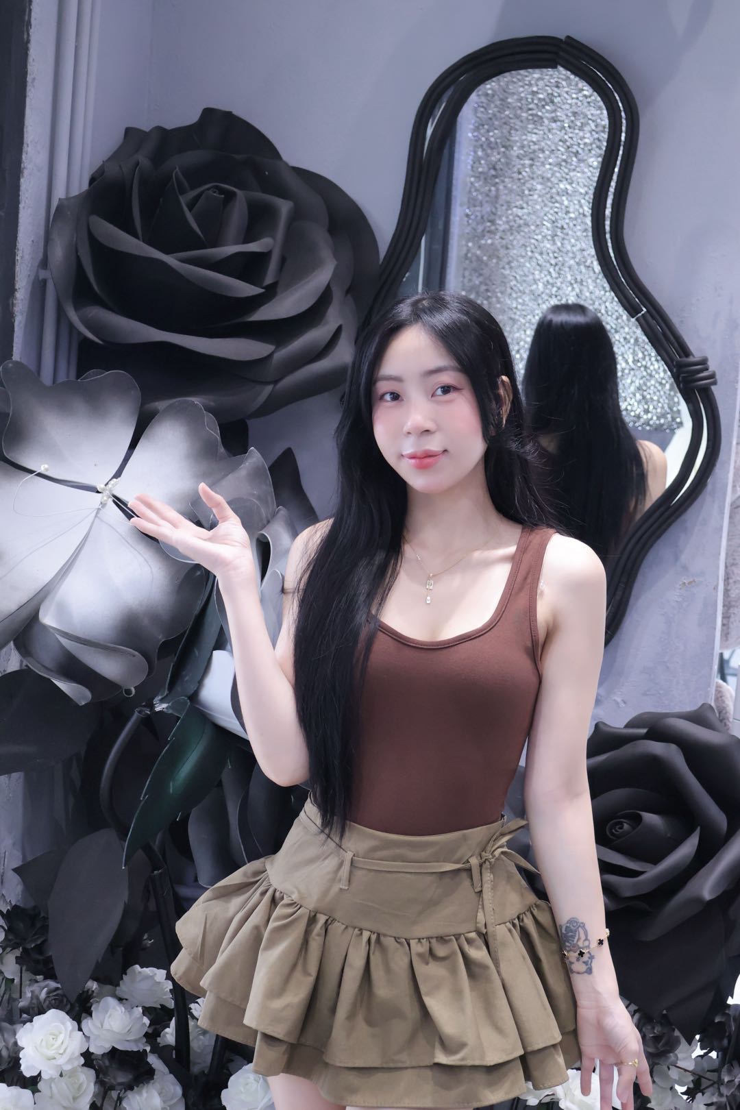 Adult woman from Vietnam in a late-night video chat portrait